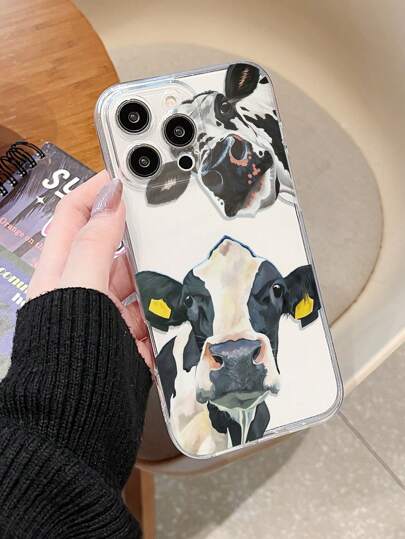 1pc Cute Cow Printed 2D Pattern Fashionable High-End Cartoon Cow Design Suitable For Coworkers, Friends, Family, Couples, Birthday, Holiday Gifts, Transparent Soft Case With Full Protection Compatible With IPhone 17/16/15/14/13/12/11/Pro/ProMax/X/XR/XS/XSMAX/7/8/PLUS And Models
