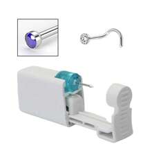 1 pezzo kit monouso per piercing al naso con elemento per piercing incorporato e 1 pezzo di anello per il naso - Pistola per piercing al naso sicura per uso domestico