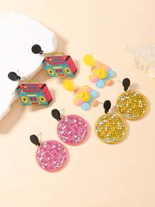 1 Pair Colorful Acrylic Radio Smiling Face Earrings, Fashionable For Music Festival And Everyday Wear