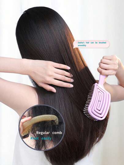 1 pieza Peine en forma de arco hueco para mosquitos, peine de rastrillo de color morado y rosa para hombres y mujeres, peine de masaje, peine suave para el cabello