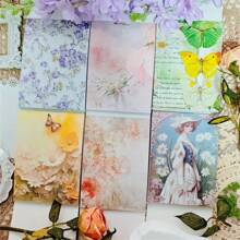 50 Sheets/Book Craft Paper Material, White Seasonal Floral Series DIY Decoration Scrapbooking Paper, Butterfly Package Paper Decoration Background Paper, Children Gift