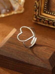 1 stuk roestvrij staal zilveren enkel hart holle opening gepersonaliseerde mode elegante lichte luxe minimalistische stijl damesring