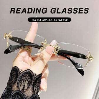 1 件时尚无框老花镜，复古高端设计，高清镜片，装饰镜框和镜腿，适合男士和女士日常使用