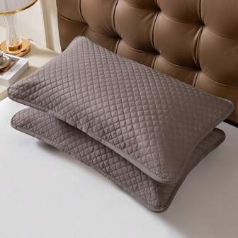 1pc Plain Simple Pillow Cover, Small Check Embossed Craftsmanship Edged Design, Without Pillow Insert, Protective Pillow Slip, Suitable For Home, Hotel, Dorm, Travel, Vacation, Washable