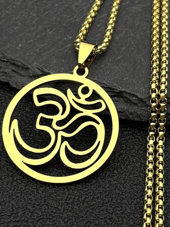 Stainless Steel Yoga Om Symbol Necklace Women/Men Gold Color Religion Buddhism Sign Pendants