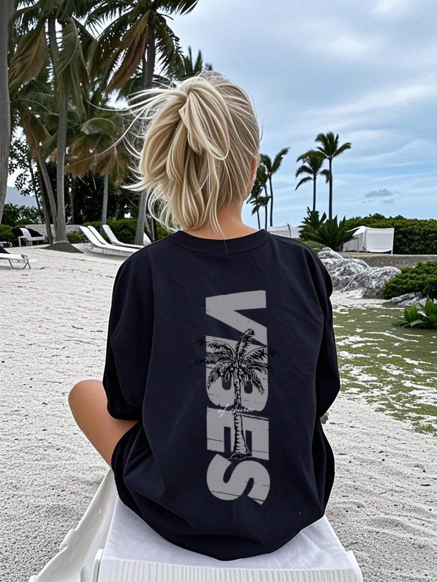 Tricou casual cu mânecă scurtă și guler rotund, cu imprimeu de cocos, potrivit pentru fete și copii în timpul verii - Model colorat, aducând bucurie fiecărui copil! Îmbrăcăminte pentru copii, tricou grafic pentru fete, top de vară, îmbrăcăminte pentru adolescenți