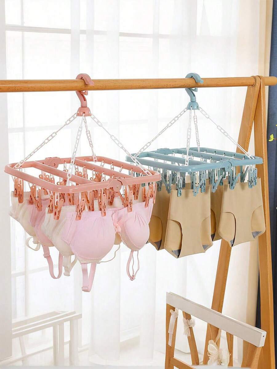 Tendedero plegable giratorio con 32 pinzas, adecuado para ropa interior, calcetines, prendas pequeñas, uso en interiores y exteriores - ahorra espacio, sin necesidad de electricidad, tendedero, secadora, cuarto de lavandería, almacenamiento de calcetines, percha, esencial para apartamentos