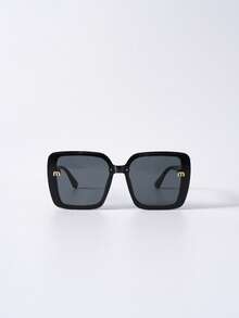 大框黑色圆框时尚眼镜，大脸时尚眼镜，2024新款时尚优雅高端方形闪亮眼镜，附赠黑色眼镜盒，圣诞节冬季圣诞礼物 - 黑框灰片 - 查看 5