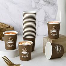 10pcs/20pcs/30pcs/60pcs 9oz Brown Paper Coffee Cups, Disposable Paper Cups Suitable For Hot Drinks, Water, Tea, For Cafes, Offices And Events - Brown - View 1