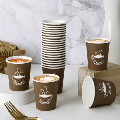 10pcs/20pcs/30pcs/60pcs 9oz Brown Paper Coffee Cups, Disposable Paper Cups Suitable For Hot Drinks, Water, Tea, For Cafes, Offices And Events