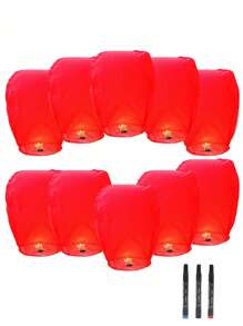 [10 piezas Linternas de deseo estilo chino Kongming rojas] Linterna Kongming blanca, linternas de papel de vuelo romántico para bendecir el cielo | Artículos esenciales para reuniones familiares/ceremonias conmemorativas/ritual de testigos del amor (Se incluyen 3 marcadores de escena)