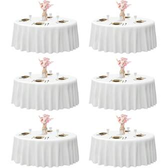 6 pezzi di tovaglia rotonda bianca da 90 pollici, in poliestere, lavabile e senza pieghe, adatta per la decorazione di matrimoni, feste di compleanno, banchetti, picnic, campeggio e eventi formali