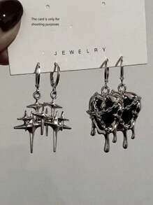 4pcs Y2K Goth Liquid Heart Star Pendant Earrings Women Zirconia Love Dangle Earring Gothic Irregular Tassel Earrings