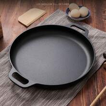 1pc Multi-Functional Cast Iron Skillet - Nonstick For Pizza, Grill, Pancake, Compatible With All Stoves, Ideal For Home Kitchen And Outdoor Cooking - Black - View 2