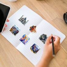 50 piezas Nuevas calcomanías de la serie de arquitectura en acuarela, calcomanías estéticas de vinilo para manualidades, diario, parachoques, monopatín, botella de agua, dibujos animados, casco de , automóvil y talla grande