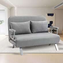 Fabric Convertible 2 Seater Sofa Bed W/ 2 Pillows For Living Room, Light Grey - Grey - View 1