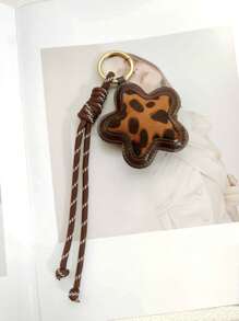 1pc Leopard Floral Key Chain Niche PU Padded 3D Flower Bag Charm Delicate Leopard Floral Pendant Bag Accessory