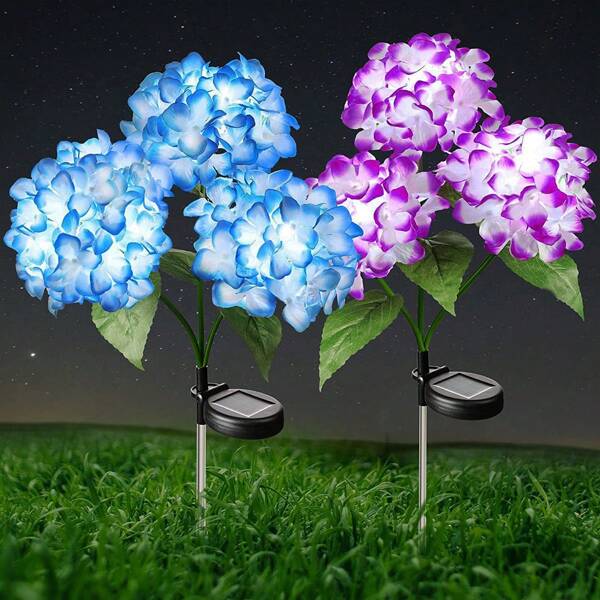 1 Solar Hydrangea LED Light, Solar Outdoor Courtyard Light, Courtyard Lawn Light, Outdoor Landscape Atmosphere Decoration Multi-Color Lighting Artificial Flower Light For Garden, Courtyard, Lawn And Path Lighting