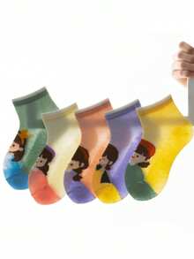5 Pairs Summer Lightweight Breathable Cute Cartoon Pattern Girls Knee-High Socks - Multicolor - View 5
