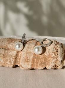 1 par de brincos de zircônia e imitação de pérolas artificiais para mulheres, joias delicadas de luxo e alta qualidade para presente de festa de casamento