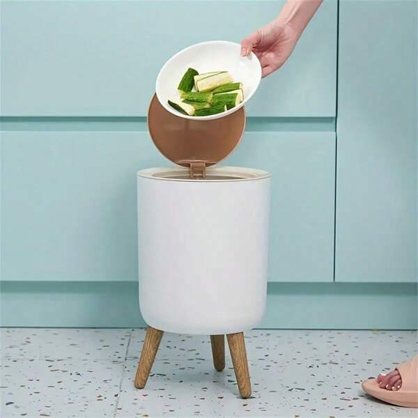 Poubelle de bureau cylindrique avec couvercle à fermeture silencieuse - avec pression du dessus, en plastique, anti-odeurs, gain de place, facile à nettoyer, pour le bureau, la cuisine, la salle de bain, la chambre - sans électricité requise