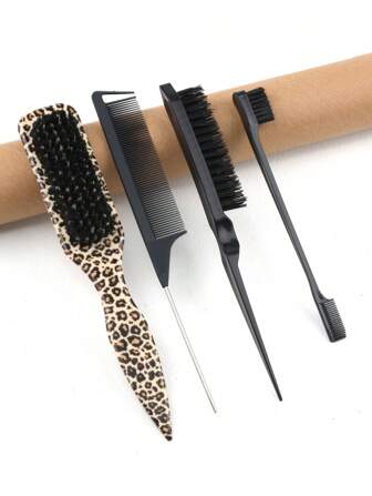 4 pezzi Set di spazzole e pettini per il controllo dei bordi, spazzola e pettine reversibili per bordi, pettine a coda di ratto di precisione, pettine stile spazzolino da denti piccolo, strumenti professionali per la cura dei capelli da salone per parrucche, code di cavallo, trecce, capelli naturali, acconciature con capelli tirati indietro, spazzola per bordi morbida, essenziali per il ritorno a scuola, viaggi e vacanze, accessori per capelli per donne