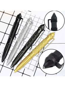 قلم تكتيكي متعدد الأغراض للدفاع عن النفس، من الألمنيوم المحمول، مزود بأداة كسر الزجاج الكربيدي و 5 قطع من أقلام الحبر البديلة السوداء، مناسب للتخييم والطوارئ، وحيادي الجنس (أسود/فضي/ذهبي/رمادي)