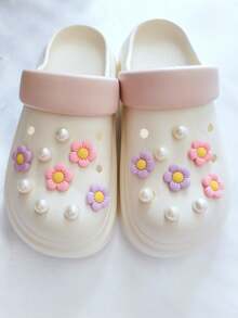 18pcs Detachable Fresh Flower & Faux Pearl Shoe Decorations, DIY Shoe Accessories For Garden Shoes, Sandals, Versatile Multi-Use Women/Girls Gift - Pearl White - View 5