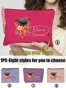 Customized Graduation Makeup Bag With Name, Personalized Graduation Gift Makeup Bag, Travel Toiletry Bag With Graduation Cap Pattern Of 2025, Lightweight And Simple, Stylish, Zipper Closure, Foldable, Anti-Fading Design,All-Purpose,Large Capacity,Versatile,Multifunction,Colorful,Cute,Adorable,Contracted,Funny,Kawaii,Y2K,Minimalist,Commuting,Business Casual,Basics,Custom,Personalized,Unique,Customized,Ideal Gifts For Him,Ideal Gifts For Her,Her,Family,Friends,Girlfriend,For Anniversaries,For Birthdays,For Holiday/ Vacation,For Outdoors/Outings/Travel/Hiking/Stadium/Sports/Climbing,For Business/Commute/Work/Office,Vacation - Multicolor - View 3