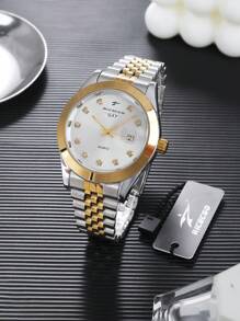 RICECGO RICECGO 1 pieza Reloj de cuarzo clásico para hombre - Estilo de negocio, esfera circular, pantalla de calendario dual, correa de acero inoxidable, movimiento de cuarzo, adecuado para uso diario, regalo ideal para cumpleaños u ocasiones especiales, regalo del Día del Padre