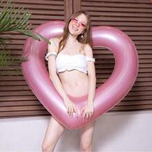 2 piezas, 120 cm, Colchón inflable rosa para piscina flotante para adultos, asiento de agua de piscina de PVC, flotador de anillo de goma, anillo de natación con corazón con lentejuelas aumentado y espesado, cama flotante inflable con salvavidas, se incluye bomba portátil - Multicolor - Ver 6