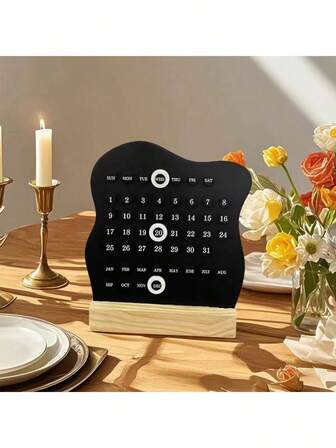 1 pieza Calendario de escritorio miniatura moderno y minimalista con diseño de línea ondulada, base de madera, accesorio de escritorio de oficina, decoración navideña