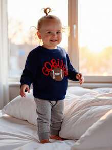 Baby Knit Sweaters Long Sleeve Round Neck Football Embroidery Pullover Toddler Fall Tops