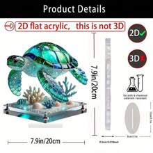 2D Flat, Acrylic Turtle Desktop Decoration - Art Glass Style Mosaic Shell, Ocean Theme Of Coral And Marine Creatures, Coastal Home Decoration In Living Room Or Office, Desktop Decoration | Mosaic Turtle Design | Bright Colors, Turtle Decoration Room Decor Summer Home Decors Beach Bedroom Decor Wall Decor