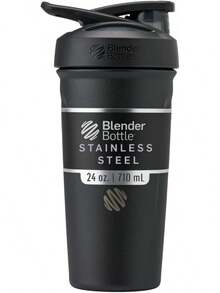 BlenderBottle Strada Shaker Cup Insulated Stainless Steel Bottle With Wire Whisk, 24-Ounce, Black