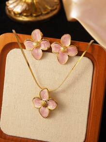 1 Set Romantic Style Colorful Accented Stainless Steel Jewelry Set, Suitable For Ladies To Wear On Engagement Or Date