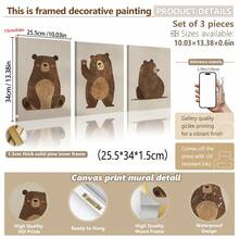 Cute Bear 1 Or 3 Nursery Wall Art Set: 3 PiecesForest Theme Nursery Decor With Hand Painted Brown Bears And Blush - Unisex Scandinavian Nursery Prints - Multicolor - View 32