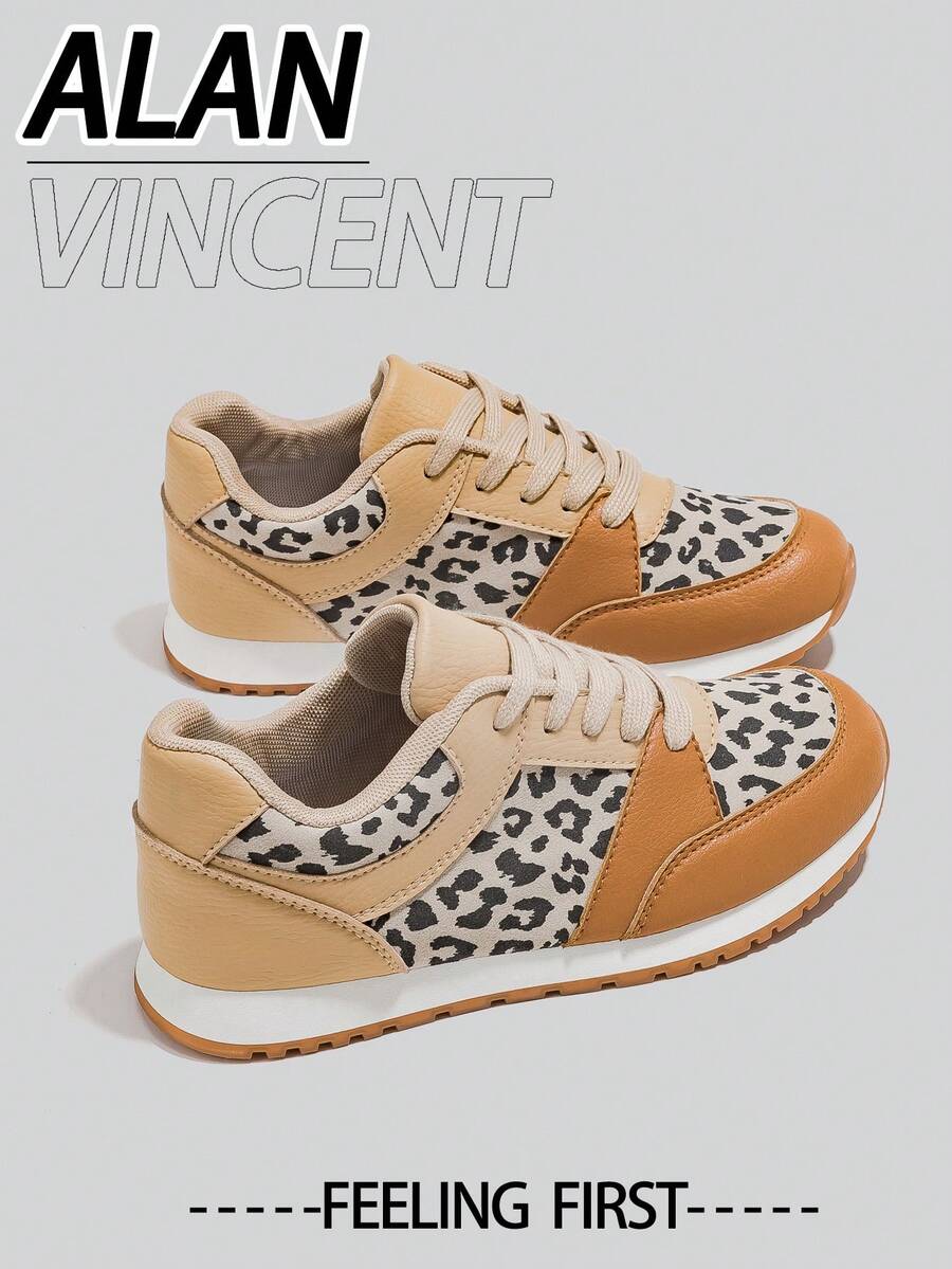 Alan Vincent 【轻盈自由系列】豹纹女鞋2025新款平底鞋柔软舒适时尚休闲运动鞋女办公户外鞋女士鞋Cortez学生女鞋日常百搭 - 棕色 - 查看 1