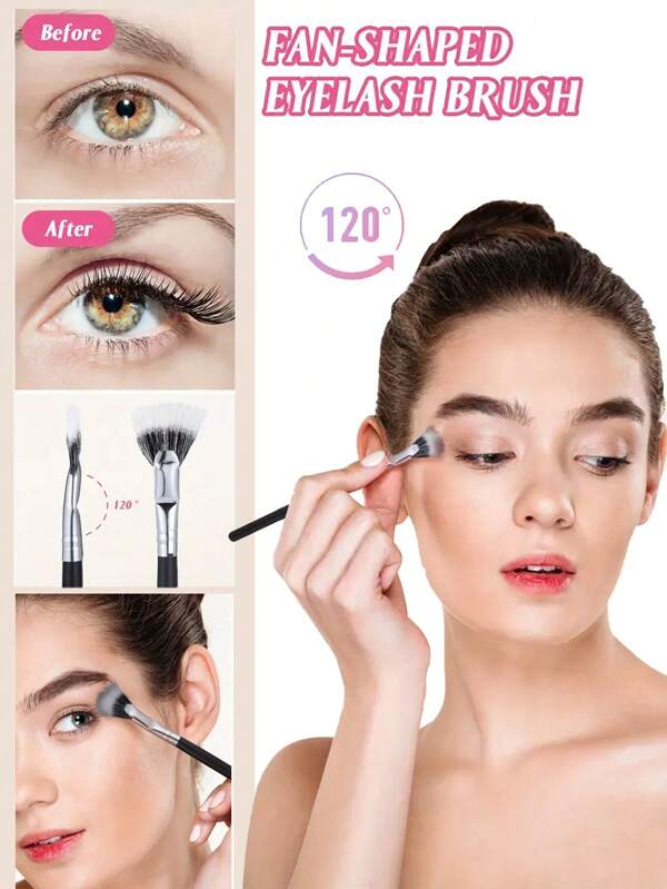 1/3pcsDurable Wood Folding Fan Lash Brush 120° Bend Handle Clump-Free Eyelash Comb Portable Travel Makeup Tool Reusable Upper Lower Lashes Separator