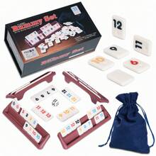 1 Set Rummy Game With 4 Plastic Racks/Trays, 106 Colored Numbers Rummy Tiles Set With Color Box, Rummy Travel Game Set With 4 Tiles Holders And Cloth Storage Bag - Classic Board Games For Family And Game For Adults