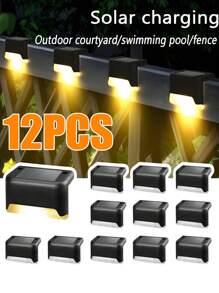 4 قطع/12 قطعة/16 قطعة أضواء لسلم/درجات خطوة شمسية، أضواء للتخييم الخارجي، أضواء لسلالم الحديقة الخارجية بنظام التحكم بالإضاءة، أضواء سطح شمسية لحديقة الفناء، السلالم الأرضية، السياج ،الشرفة، مسار الحفل الزفاف