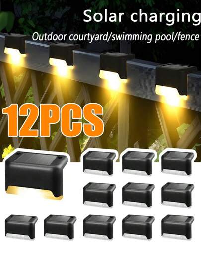 4pcs/12pcs/16pcs Solar Step/Stair Light, Outdoor Camping Lights, Garden Outdoor Stair Lights With Light Control, Solar Deck Lights For Garden Yard Porch Stair Steps Fence Railing Patio Wedding Pathway Decoration