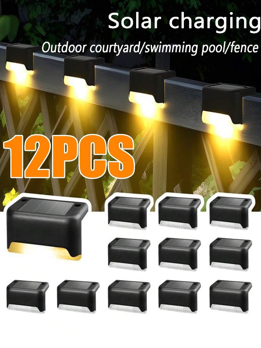 4 قطع/12 قطعة/16 قطعة أضواء لسلم/درجات خطوة شمسية، أضواء للتخييم الخارجي، أضواء لسلالم الحديقة الخارجية بنظام التحكم بالإضاءة، أضواء سطح شمسية لحديقة الفناء، السلالم الأرضية، السياج ،الشرفة، مسار الحفل الزفاف