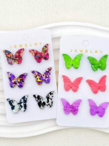 3 pares de aretes tipo mariposa de acrílico en colores brillantes surtidos, con un toque de brillo, apropiados como regalo para mujeres jóvenes y parejas