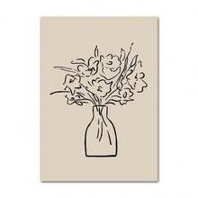 1 件现代米色抽象线条艺术画布，带花瓶和条纹，北欧波西米亚风格墙壁艺术装饰，适用于客厅海报和印刷品，可选框架 - 彩色 - 查看 55