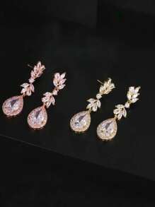 2pcs/Set Fully Rhinestone Embedded Geometric Teardrop Cubic Zirconia Dangle Earrings, Women's Formal Dress Accessories