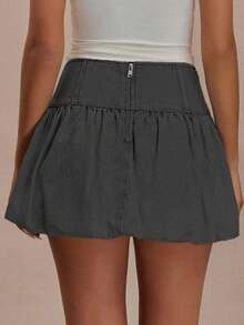 Women's Casual Washed Ruffle Mini Denim Skirt - Grey - View 11