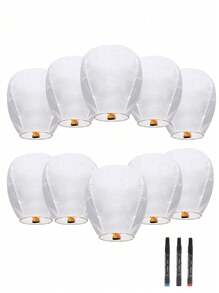 [10 piezas Linternas de deseo estilo chino Kongming rojas] Linterna Kongming blanca, linternas de papel de vuelo romántico para bendecir el cielo | Artículos esenciales para reuniones familiares/ceremonias conmemorativas/ritual de testigos del amor (Se incluyen 3 marcadores de escena)