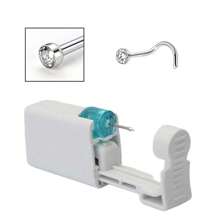1 pezzo kit monouso per piercing al naso con elemento per piercing incorporato e 1 pezzo di anello per il naso - Pistola per piercing al naso sicura per uso domestico