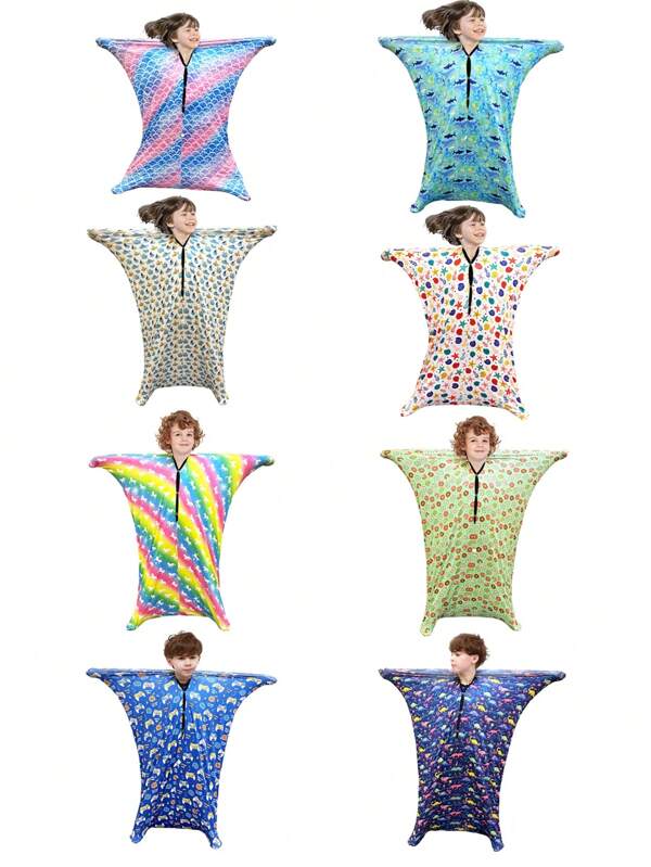 Kids' Printed Style Sensory Sock Body Wrap - Stretchy Play & Sleep Sack For Children, 3-5 Years - Breathable Polyester Material - Medium Size - Dynamic Movement Socks, Size S